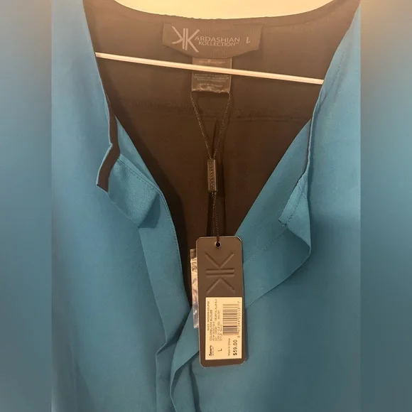 Kardashian Kollection Blue Buttoned Long Sleeve Blouse - Picture 2 of 2